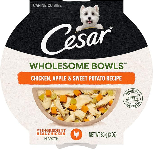 CESAR WHOLESOME BOWLS Adult Soft Wet Dog Food Chicken, Apple & Sweet Potato Recipe, (10) 3 oz. Bowls