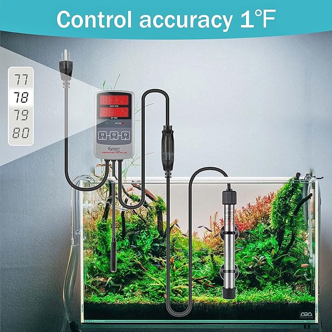 hygger Pinpoint Saltwater Aquarium Heater with Digital Thermostat IC Temp Controller, Titanium Tube Submersible Fish Tank Heater for Coral Reef 50 Watt