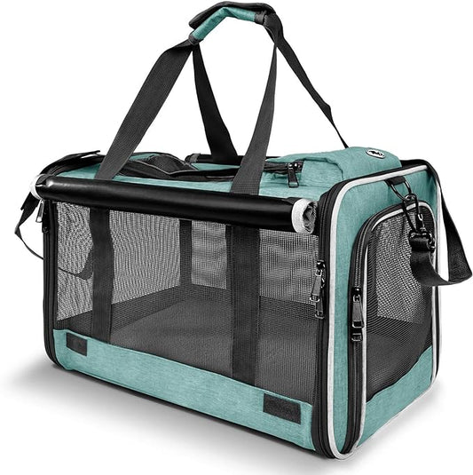 Small Dog Carrier for Puppy Yorkshire Softshell Car Transport Chihuahua Carry Cage 18-inch Collapsible Doggie Vet Visit Crate Easy Load Roomy Pet Carrier Bag Kennel Dog Essentials Teal