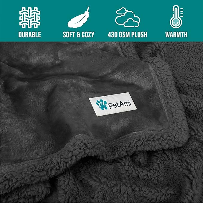 PetAmi WATERPROOF Dog Blanket for Medium Large Dog, Pet Puppy Blanket Couch Cover Protection, Sherpa Fleece Cat Blanket, Sofa Bed Furniture Protector Reversible Soft Plush Washable, 60x40 Gray Gray