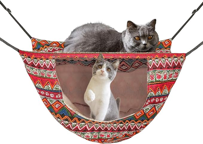 Cat Cage Hammock,Hanging Soft Pet Bed for Kitten Ferret Puppy Rabbit or Small Pet,Double Layer Hanging Bed for Pets,2 Level Indoor Bag for Spring/Summer/Winter (Ethnic Style)