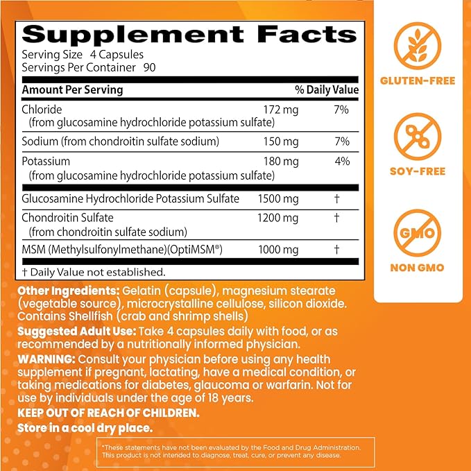Doctor's Best Glucosamine Chondroitin Msm with OptiMSM Capsules, Joint Support Supplement Supports Healthy Joint Structure, Function & Comfort, Non-GMO, Gluten Free, Soy Free, 360 Count