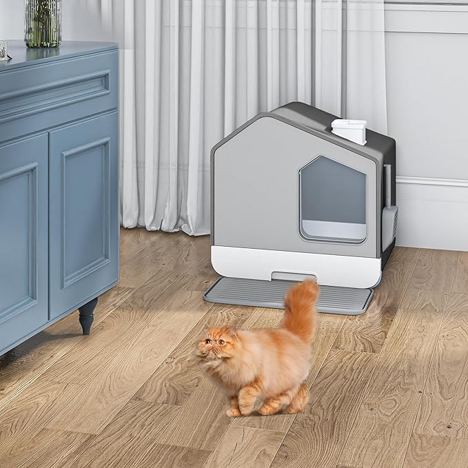 YITAHOME Extra Large Enclosed Cat Litter Box with Mat and Litter Scoop, Odorless Anti-Splashing XL Covered Hooded Cat Box, No Installation Needed