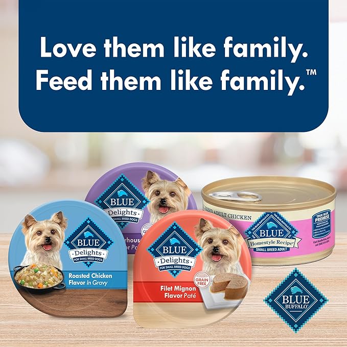 Blue Buffalo Delights Natural Adult Small Breed Wet Dog Food Variety Pack, Made with Natural Ingredients, Filet Mignon Flavor Paté & Porterhouse Flavor Paté, 3.5-oz. Cups (12 Count, 6 of Each)