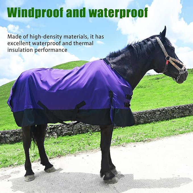 Waterproof and Breathable Horse Sheet|Horse Blankets for Real Horses|Adjustable with Tail Rainy Day Choices for Horses(78", Purple)