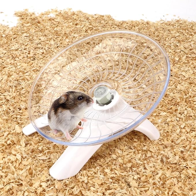 Hamster Wheel Silent Hamster Exercise Wheel Running Spinner Hamster Flying Saucer for Hamsters Gerbils Mice and Other Small Pets (White)