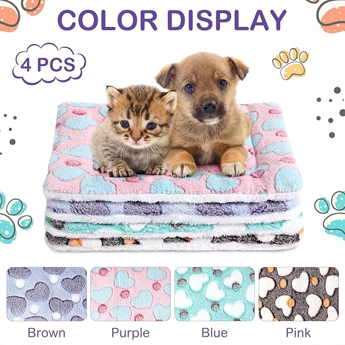 4 Pcs Waterproof Guinea Pig Bedding Winter Guinea Pig Plush Cage Liners Soft Dog Cat Bed Mat Reversible Cozy Animal Pee Pad Hamster Bed Mat Washable for Bunny (Heart,13 x 18.5 Inch)