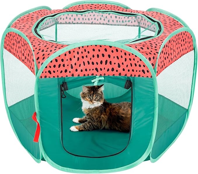 Furhaven Pop Up Playpen Pet Tent Playground - Green & Pink, Small