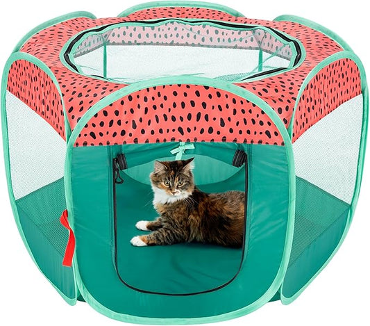 Furhaven Pop Up Playpen Pet Tent Playground - Green & Pink, Small