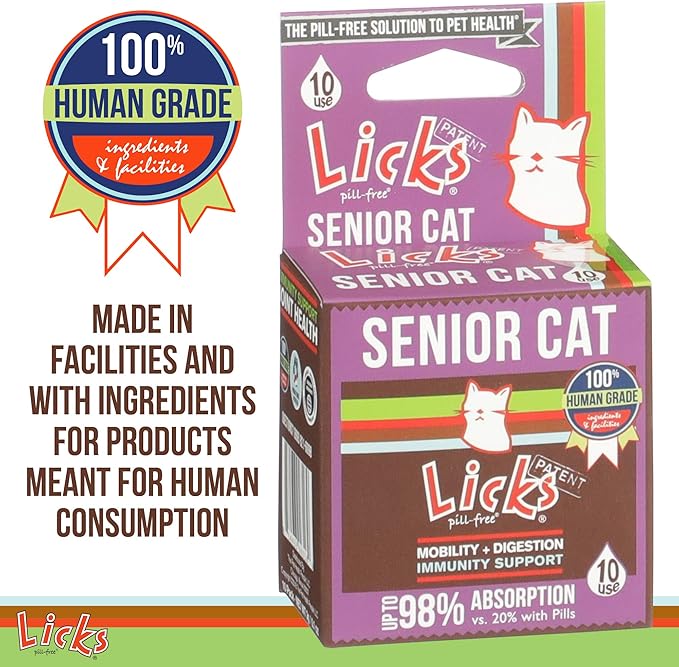 Licks Pill-Free Senior Cat - Joint Support & Digestion Supplement for Senior Cats - Immunity Vitamins & Heart Health Supplements for Older Cats - Gel Packets - 10 Use