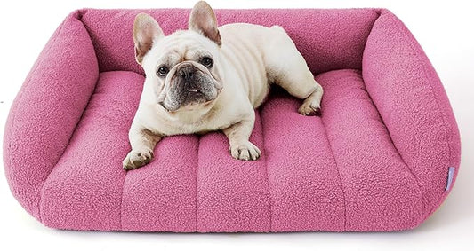 Lesure Orthopedic Dog Bed Sofa for Medium Dogs, Waterproof Dog Couch with Removable Washable Cover, Cute Aesthetic Pet Sofa Couch with Egg Crate Foam(28" x 23" x 10", Pink)