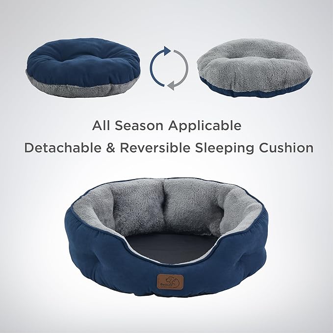 Bedsure Dog Beds for Small Dogs - Round Cat Beds for Indoor Cats, Washable Pet Bed for Puppy and Kitten with Slip-Resistant Bottom, 25 Inches, Navy