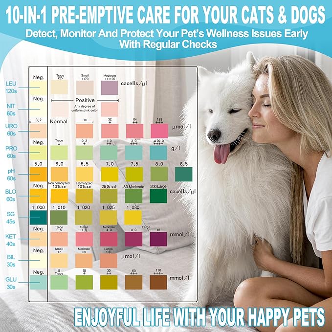 10-in-1 Dog & Cat Urine Test Strips for Dogs - 50ct Dog & Cat UTI Test Kit, UTI Test Strips for Dogs, Cats & Vets | Easy to Use for Quick & Accurate Testing to Help Manage Pet UTI & Health at Home