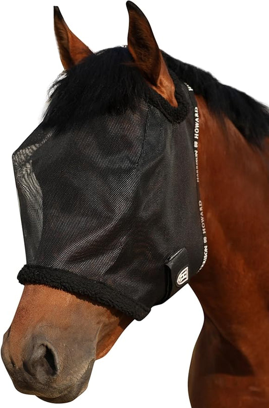 Harrison Howard All Round Mesh Horse Fly Mask UV Protective with Fleece Padded Edging Black L