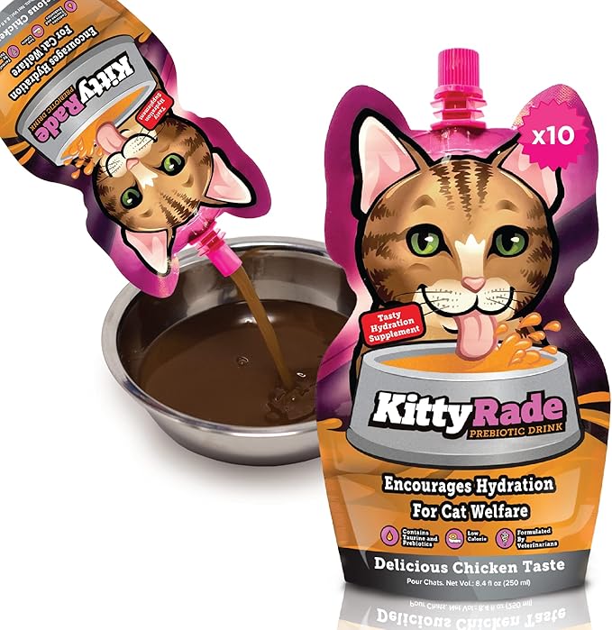 KittyRade – Delicious, Healthy Prebiotic, Isotonic Drink for Cats, Electrolytes | Reliable Hydration Drink for Cats & Low Calorie | Cat Health Supplement | Resealable Packs | (250ml x 10)