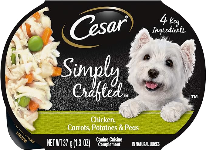 CESAR SIMPLY CRAFTED Adult Wet Dog Food Meal Topper, Chicken, Carrots, Potatoes & Peas, 1.3oz., Pack of 10