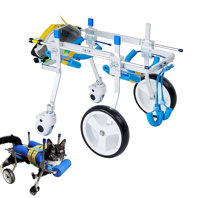 HobeyHove Adjustable 4-Wheel Dog Cart/Wheelchair, for Pet/Doggie Wheelchairs with Disabled Hind Legs Walking(7-Size)(S)