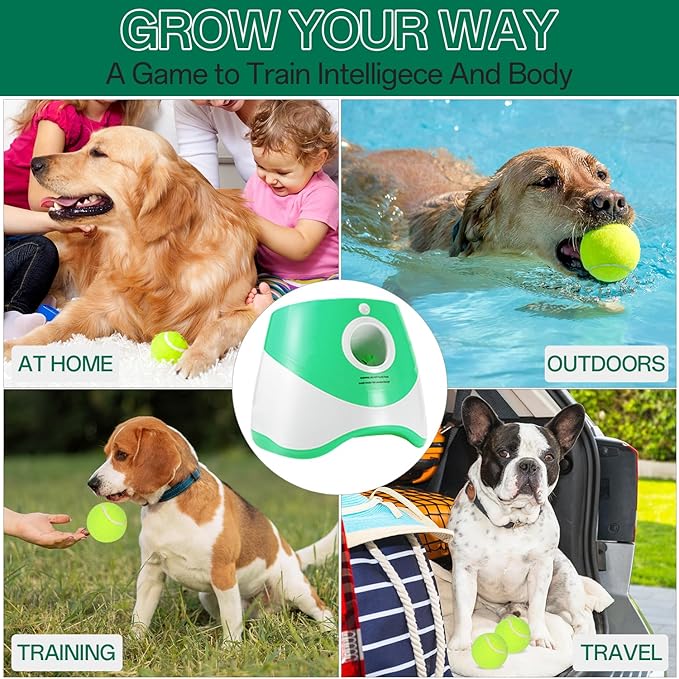 Automaitc Dog Ball Launcher - Dog Fetch Machine for Small Sized Dogs,3 Launch Distances, Ball Launcher for Dogs with 12 Balls, Rechargeable Ball Thrower for Dogs (Green dog launcher)