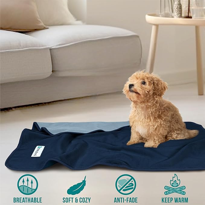 PetAmi Waterproof Dog Blanket for Bed, XL Dog Pet Blanket Couch Cover Protection, Fleece Cat Blanket Throw for Crate, Kennel, Sofa Furniture Protector, Reversible Soft Plush, Twin, 60x80 Navy/Blue