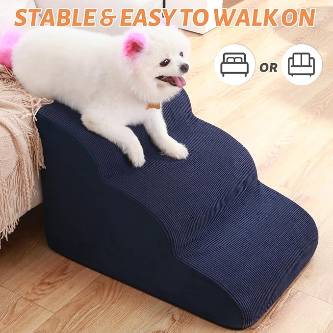 Dog Stairs and Steps for Beds Or Couches, 3-Step Pet Stairs & Steps for Small Dogs and Cats, Soft and Non-Slip Dog Ramp for Older Dogs,Pet with Joint Pain,Easy to Walk