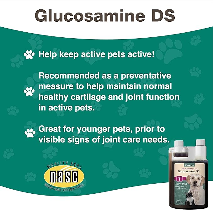 NaturVet Glucosamine DS Level 1 Maintenance, Joint Care Support Supplement for Dogs and Cats, Liquid, Made in The USA with Globally Source Ingredients 32 Ounce