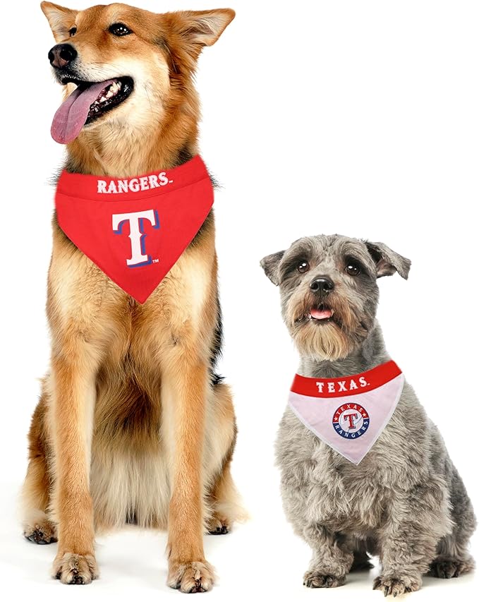 Pets First RAN-3217-S-M MLB Dog Bandana - Texas Rangers Reversible Pet Bandana, Small/Medium, MLB Team Color