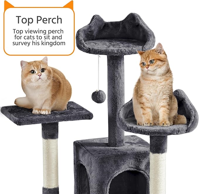 Yaheetech XL Cat Tree, 72in Multi-Level Cat Tower with 2 Cozy Caves, 3 Soft Perches, Scratching Posts, Board, and Dangling Ball, Cat Furniture Cat Play House Kittens, Dark Gray