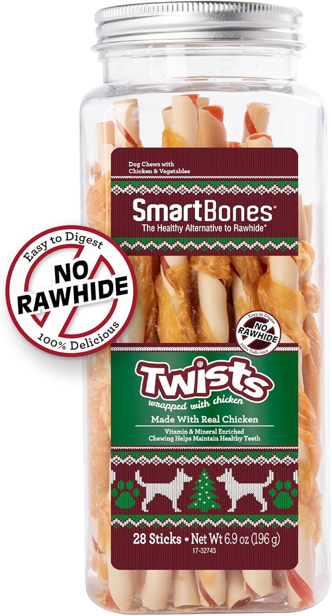 Smartbones Holiday Twists Wrapped with Chicken 28 Count, Made with Real Vegetables and Chicken, Rawhide-Free Chews for Dogs
