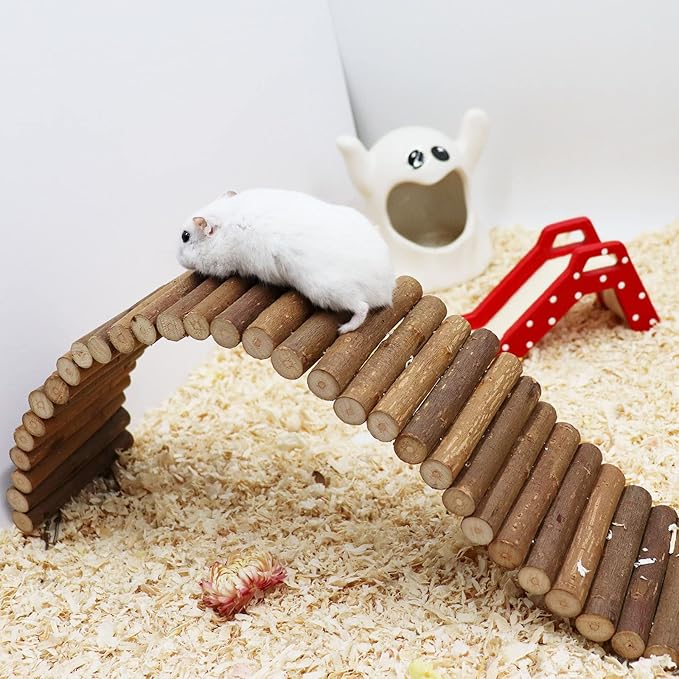 Rat Ladder Bridge, Wooden Hamster Climbing Ladder Toy, Small Animals Cage Accessories for Bird Parrot Hamster Mouse Rat Sugar Glider Hermit Crab Sugar Glider Chinchilla(23.62x3.14 Inches)