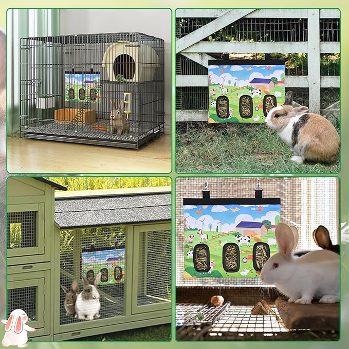 Rabbit Hay Feeder Bag, Guinea Pig Hay Feeder,Bunny Hay Bag, 600D Oxford Cloth Fabric Pet Hay Hanging Feeder Storage for Rabbit, Small Animal.