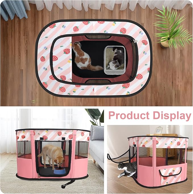 Portable Foldable Pet Playpen Collapsible Crates Kennel Playpen for Dog cat and Rabbit &Travel playpen Outdoor or Indoor (Small（27.6" L x 21.7" W x 17.7" H）, Pink)