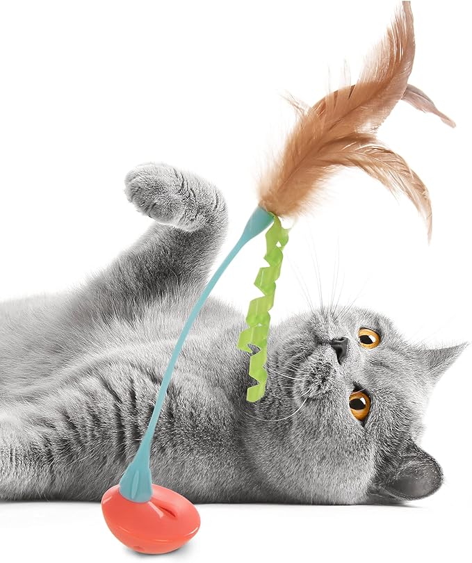 Petlinks Tippy Teaser Self Righting Rocking Feather Cat Toy - Blue/Orange, One Size