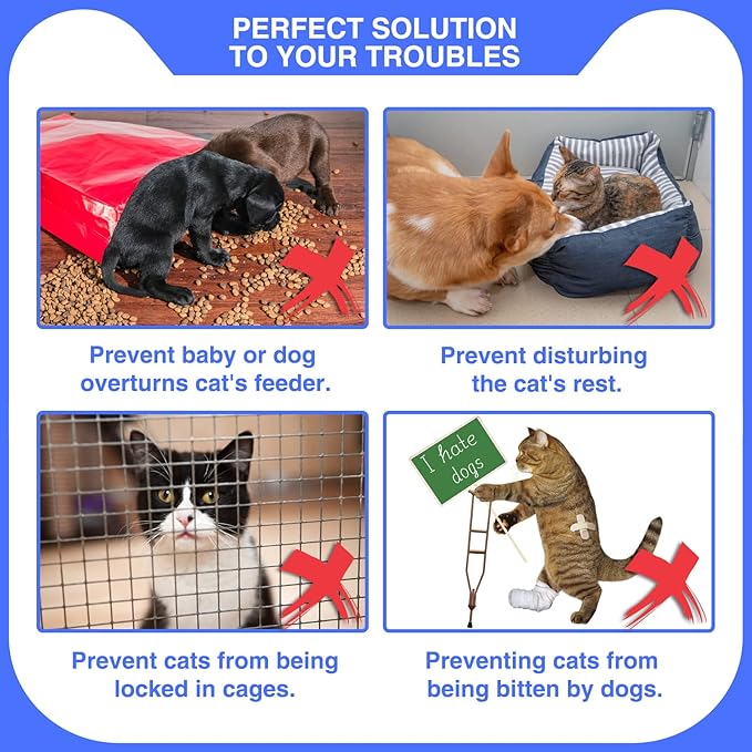 Cat Door Holder Latch Larger Adjustable Cat Door Alternative Fast Latch Strap Let Cats in and Keeps Dogs Out of Litter & Food and Safe Baby Proof No Measuring Easy to Install 3Pcs Blue