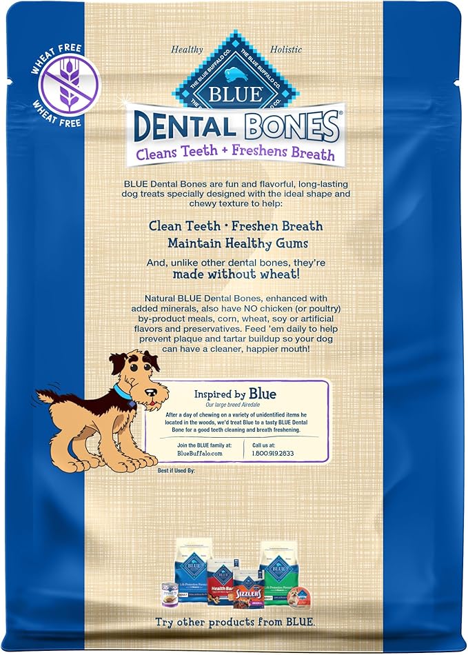 Blue Buffalo Dental Bones Large Natural Dental Chew Dog Treats, (50 lbs and up) 12-oz Bag