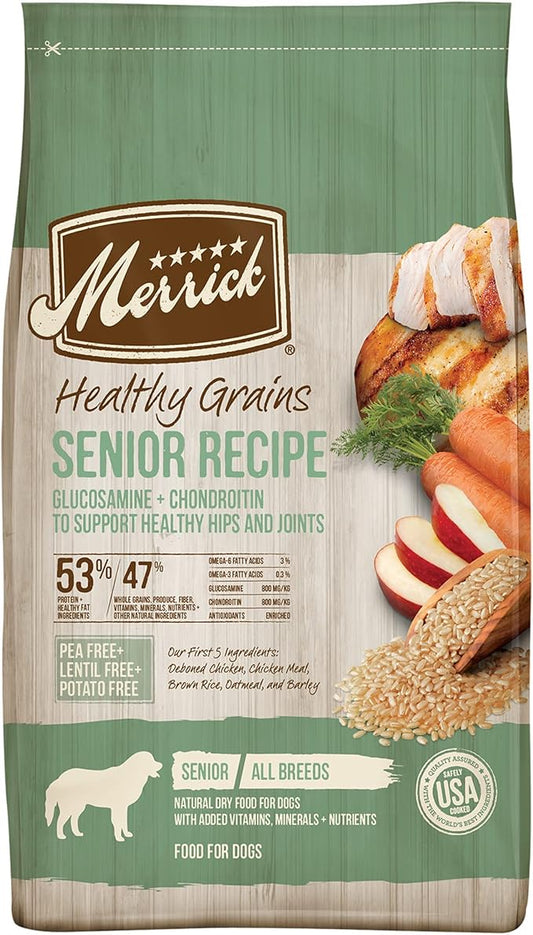 Merrick Healthy Grains Premium Dry Dog Food, Wholesome and Natural Dry Chicken Kibble, Senior Recipe - 4.0 lb. Bag