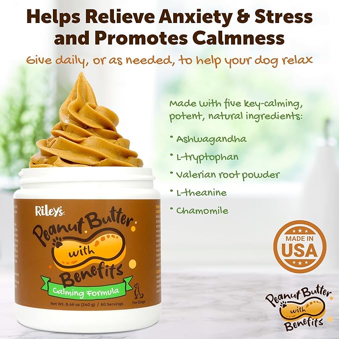 Riley's Calming Peanut Butter for Dogs - Dog Peanut Butter Calming Aid - Separation Anxiety Relief for Dogs - 8.46 oz