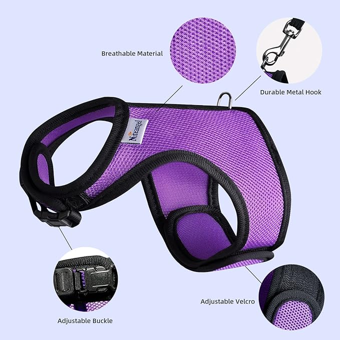 Niteangel Adjustable Soft Harness with Elastic Leash for Rabbits (L, Purple)