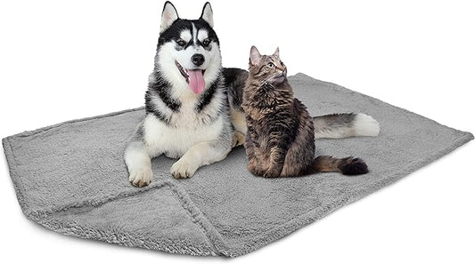 PetAmi Fluffy Waterproof Dog Blanket for Bed Large Dogs, Soft Warm Pet Sherpa Throw Pee Proof Couch Cover, Reversible Cat Blanket Sofa Crate Kennel Protector, Washable Mat (Light Grey, 60x80)