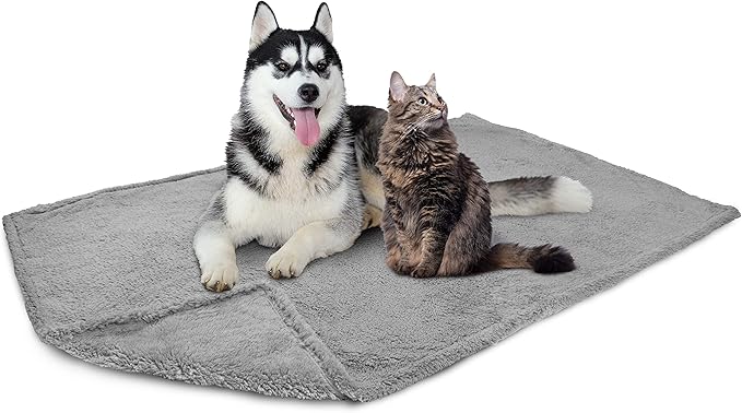 PetAmi Fluffy Waterproof Dog Blanket for Medium Large Dogs, Soft Warm Pet Sherpa Throw Pee Proof Couch Cover, Reversible Cat Bed Blanket Sofa Protector, Plush Washable Pad (Light Grey, 40x60)