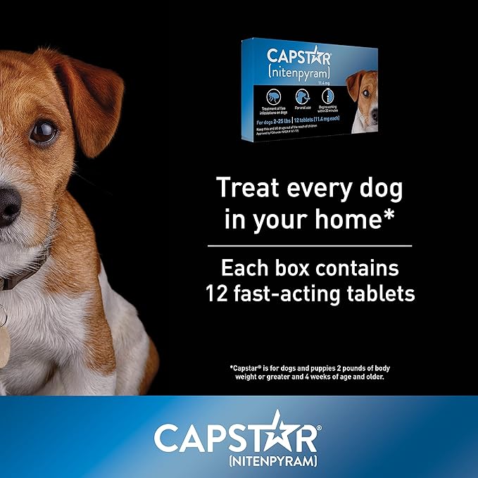 Capstar (nitenpyram) for Dogs, Fast-Acting Oral Flea Treatment for Dogs 2-25 lbs, Vet-Recommended Flea Medication Tablets Start Killing Fleas in 30 Minutes, 12 Doses