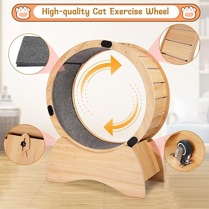 Cat Exercise Wheel, Cat Wheel with Carpeted Runway, Cat Running Wheel for Indoor Cats, Kitty Cat Sport Toy, Enhance Your Cat's Playtime with Running, Spinning, and Scratching Fun