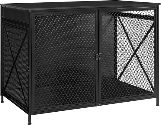 DWANTON Dog Crate Furniture, 42.5" L Three-Door Wooden Dog Kennel Indoor, Connectable expansion, Wooden Dog Crate Table for Small/Medium/Large Dog, Dog House, Dog Cage Large, Black