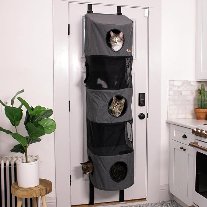 K&H Pet Products Hangin' Cat Condo Door Mounted Cat Furniture Cat Tree Classy Gray 5 Story High Rise