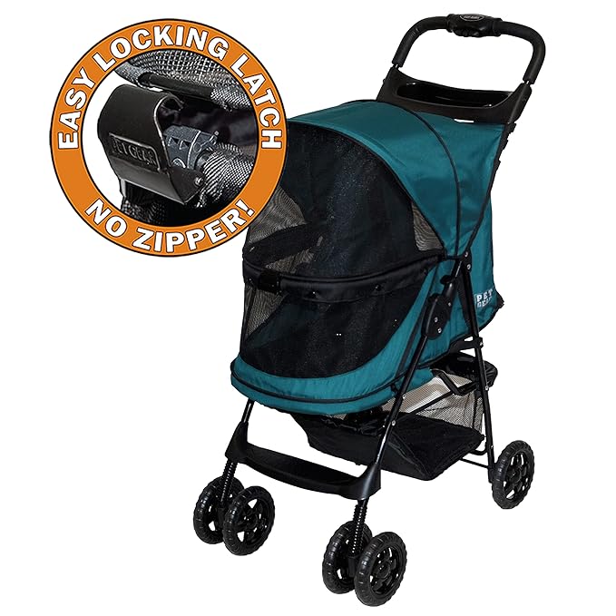 Pet Gear No-Zip Happy Trails Pet Stroller for Cats/Dogs, Zipperless Entry, Easy Fold with Removable Liner, Safety Tether, Storage Basket + Cup Holder, 3 Colors