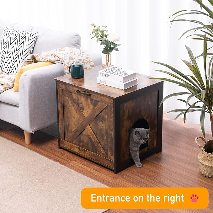 DWANTON Cat Litter Box Furniture Hidden, Cat Litter Box Enclosure, Reversible Entrance Can Be on Left or Right Side, Indoor Cat Box Cabinet, Wooden Cat Washroom, End Table, Nightstand