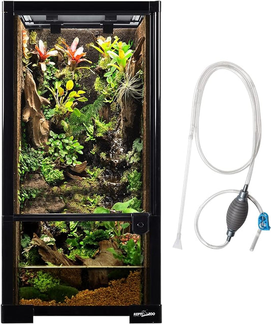 REPTIZOO 15 Gallon Full Glass Reptile Terrarium 12" x 12" x 24" Knock-Down Glass Tank and Siphon Gravel Cleaner Set, Small Habitat for Reptile Chameleon, Tree Frogs, Arboreal Geckos,Lizard