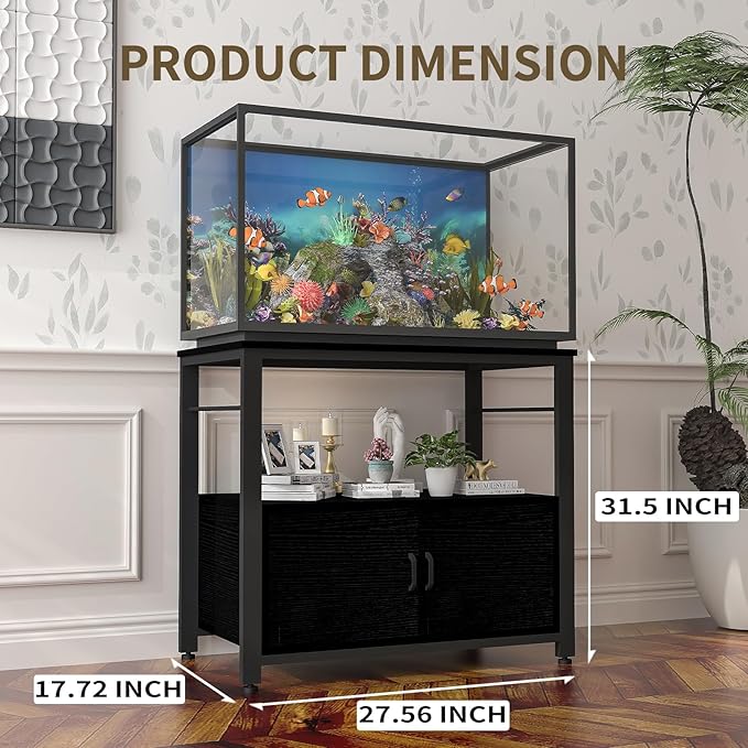 Fish Tank Stand Metal Aquarium Stand with Cabinet Accessories Storage 40-50 Gallon, Double Layer Metal with Storage Weight Capacity 760lbs, Black