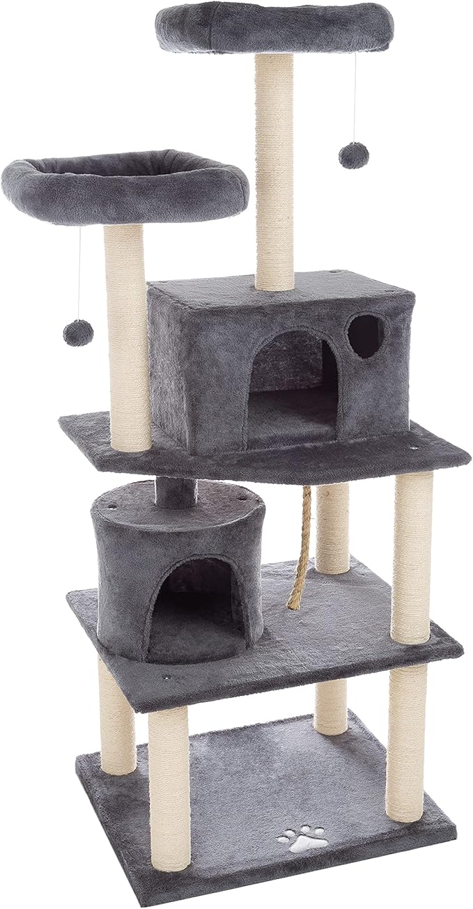 PETMAKER 5-Tier Ultimate Cat Condo Tower - 8 Scratching Posts, 2 Padded Perches, 2 Kitty Huts, and 3 Hanging Toys for Multiple Cats