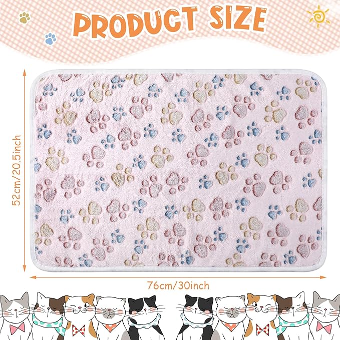 4 Pcs Pet Blanket Dog Puppy Blanket Paw Print Fleece Blanket for Small Medium Pet Dog Cat Warm Soft Sleep Mat Guinea Pig Cage Liners Blanket (Beige,Medium(30 x 20.5 Inch))