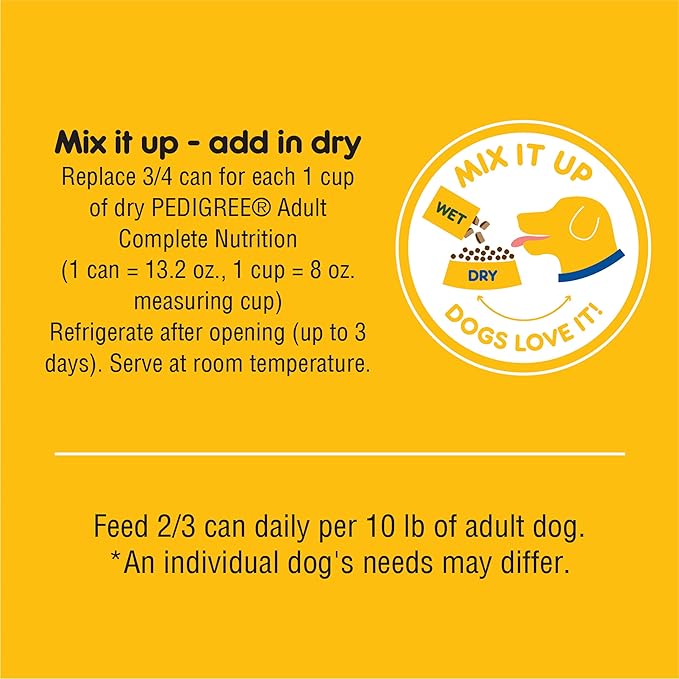 PEDIGREE High Protein Adult Canned Wet Dog Food Variety Pack, Chicken & Turkey Flavor in Gravy and Beef & Lamb Flavor in Gravy,13.2 Oz Cans (Pack of 12)